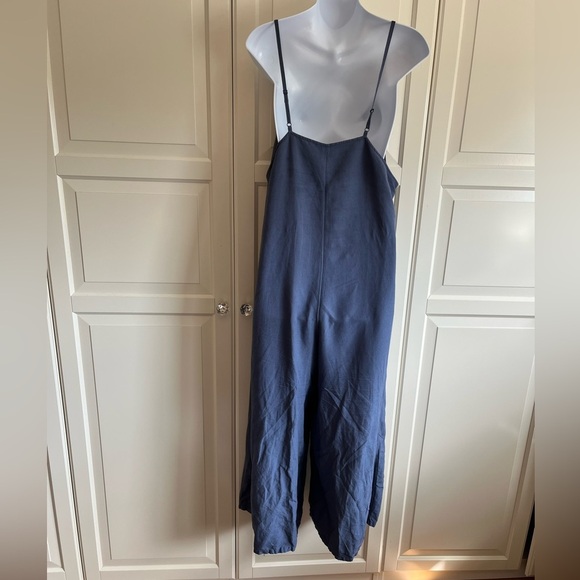Uniqlo linen blend one piece Jumpsuit Blue Oversized flowy relaxed Size S - Picture 6 of 13